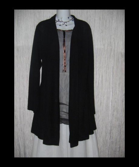 New EILEEN FISHER Long Black Wool Shapely Open Cardigan Sweater XL