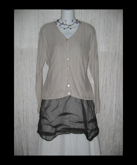 ZZ SILK Elegant Open Knit Beaded Cardigan Sweater Delicate Large L