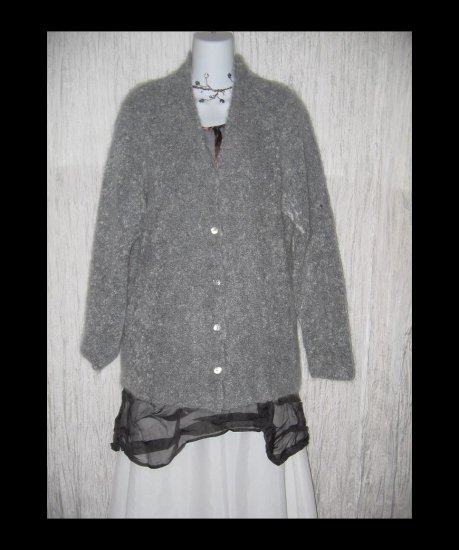 EILEEN FISHER Soft Nubby Gray Merino Wool Mohair Cardigan Sweater Medium M
