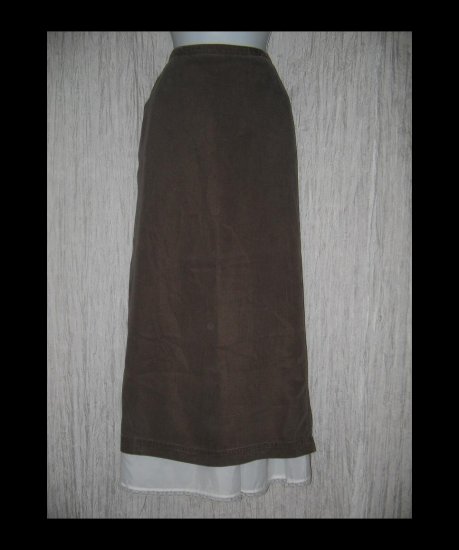 New J. Jill Long Shapely Earthy Brown Tencel Skirt Large L