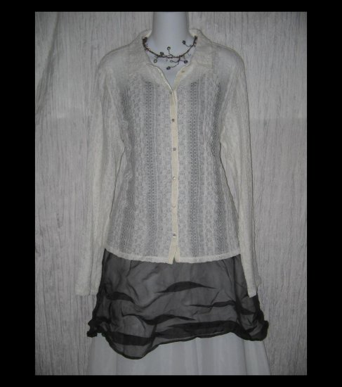 New J. Jill White Velvet Lace Knit Button Tunic Top Shirt Large L