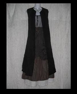 Eileen Fisher Long Black Textured Linen & Cotton Button Dress Small S