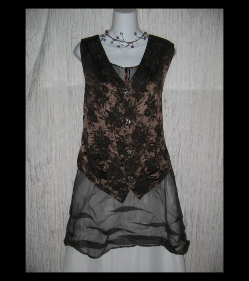 CP SHADES Loose Chocolate Brown Floral Rayon Vest Medium M