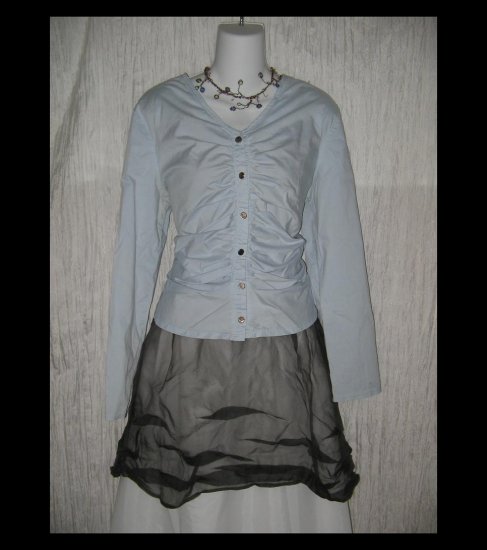 Neesh by D.A.R. Shapely Rusched Robbin Egg Blue Button Shirt Top Large L