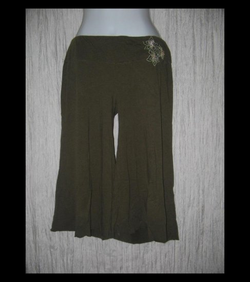 FREE PEOPLE Soft Earthy Green Brown Knit Gauchos Pants Small Petite SP