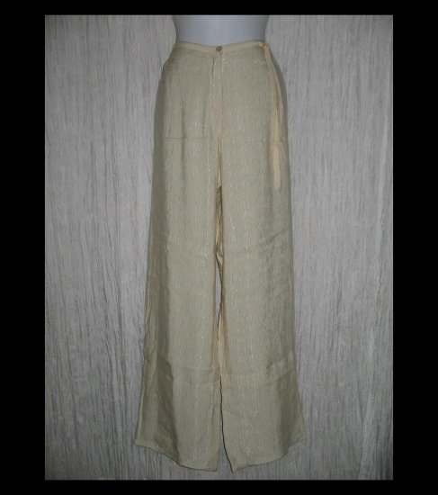 New KLEEN Boutique Textured Ecru Silk & Linen Ribbon Trousers Pants Large L