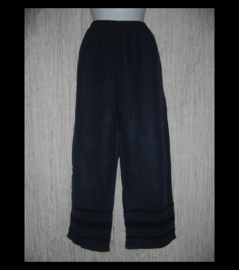 J. Jill Deep Blue Ribbon Trimmed LINEN Beach Pants Large L