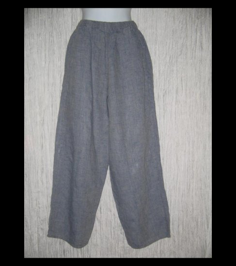 FLAX by Jeanne Engelhart Long Blue Wide Leg LINEN Pants Medium M