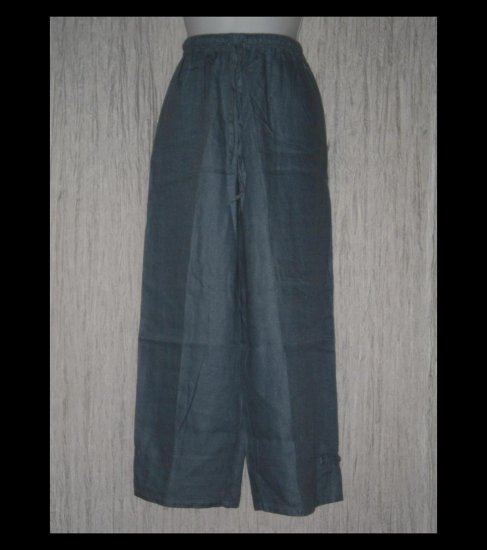 J. Jill Dusty Blue Wide Leg Asian Knot Linen Drawstring Pants Medium Petite MP