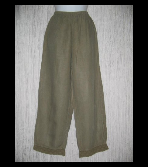 J. Jill Crochet Trimmed Gray LINEN Pants Medium M