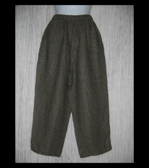 FLAX by Jeanne Engelhart Brown Basket Weave LINEN Capri Pants Small S
