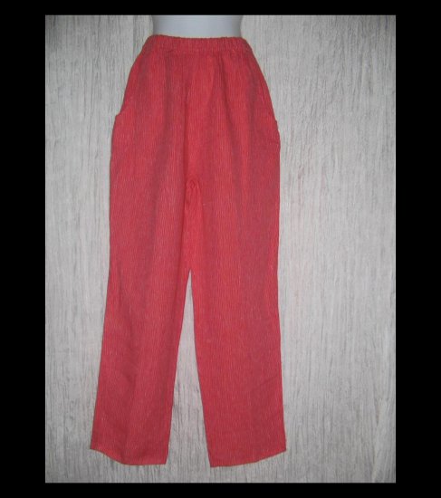FLAX Long Red Striped LINEN Pants Jeanne Engelhart Small S