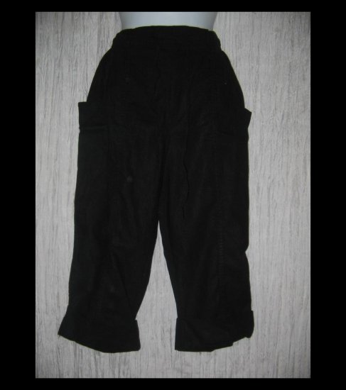 ARGEE Black Linen & Rayon Wide Cuffed Drawstring Capris Pants Medium M