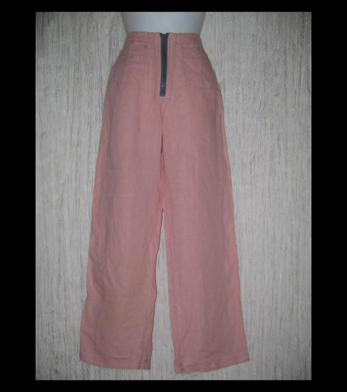 Solitaire Cute Pink & Gray Shapely Linen Trousers Pants Small S