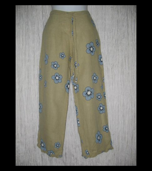 Solitaire Boutique Ruffled Linen Drawstring Capris Pants Small S