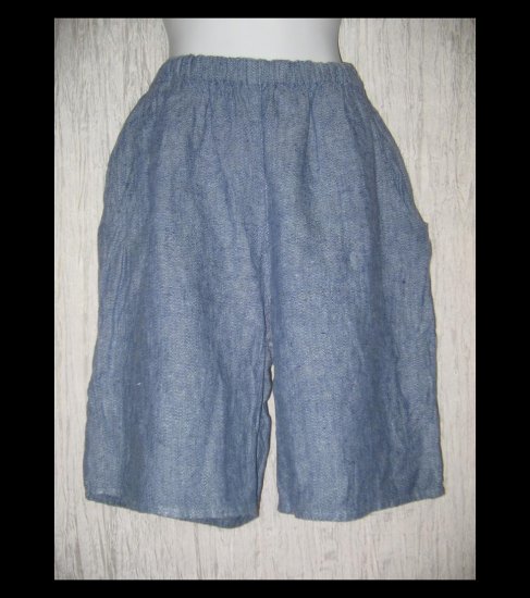 FLAX Blue Textured LINEN Shorts Jeanne Engelhart Small S