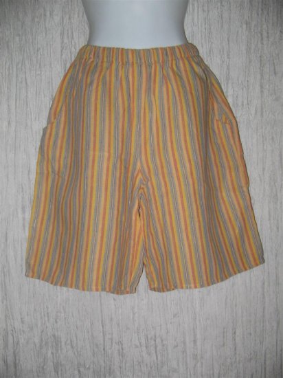 FLAX Orange Striped LINEN Shorts Jeanne Engelhart Small S