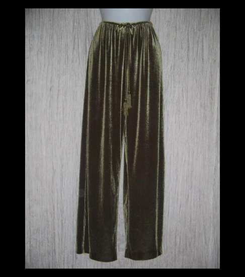 Soft Surroundings Long Wide Leg Olive Green Velour Drawstring Pants Medium M