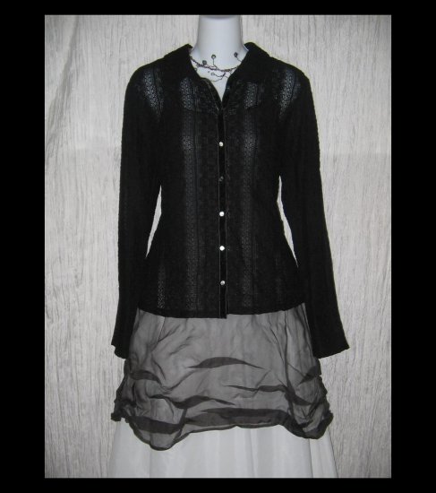 New J. Jill Black Velvet Lace Knit Button Tunic Top Shirt Medium Petite MP