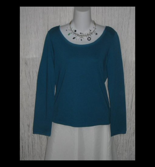 New J. JILL Teal Silk Trimmed Cotton Tunic Top Shirt Small Petite SP