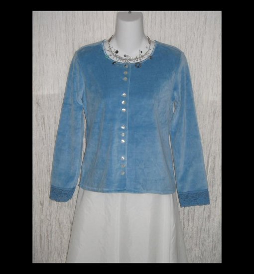 New J. Jill Soft Blue Velour Button Jacket Shirt Top X-Small Petite XSP