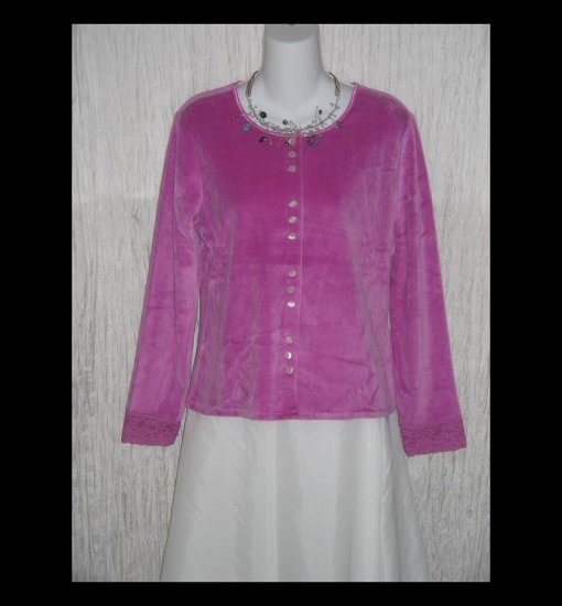 New J. Jill Soft Pink Velour Button Jacket Shirt Top Small S