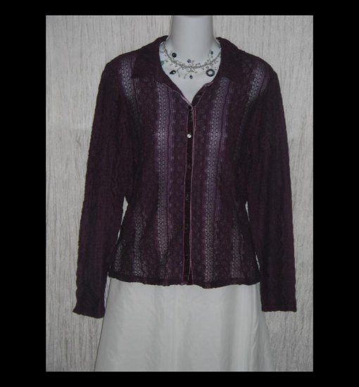 New J. Jill Purple Velvet Lace Knit Button Tunic Top Shirt Small S