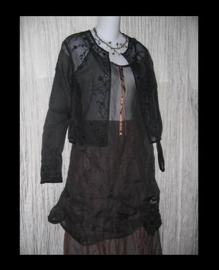 TALBOTS Pure Silk Black Floral Beaded Tunic Top Jacket 12