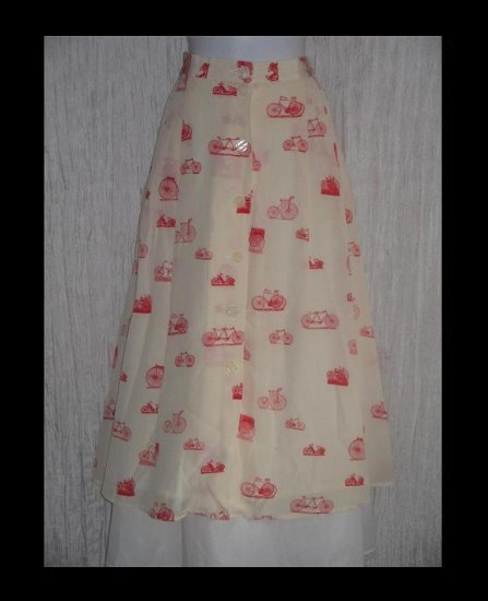 KRIZIA of Italy Full Fluttery Calf Length Whimsical Red Silk Bicycle Skirt Pink Embroidered Skirt 14