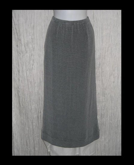 FLAX Long Black & White Grid Sliky Knit Skirt Jeanne Engelhart Medium M