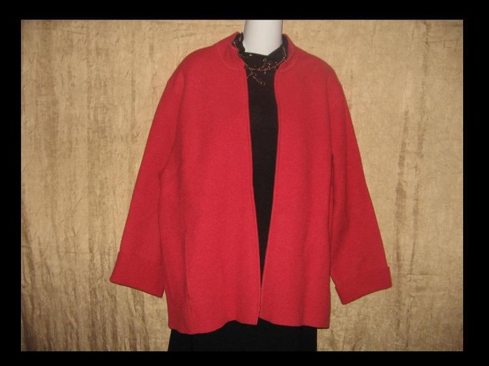 New EILEEN FISHER Persimmon Red Wool Stand Collar Zip Jacket Coat 1X