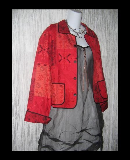 CHICO's Design Boxy Red Silk Patchwork Tunic Jacket Size 1 S M