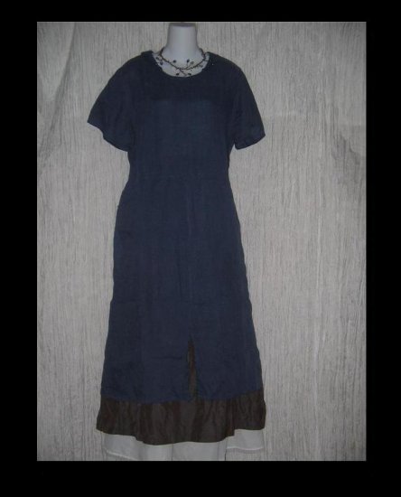 FLAX by Jeanne Engelhart Blue LINEN Bandana Dress SMALL S