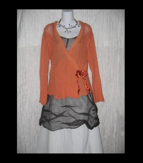 NEESH by D.A.R. Orange Ribbon Trimmed Wrapped Cardigan Sweater Large L