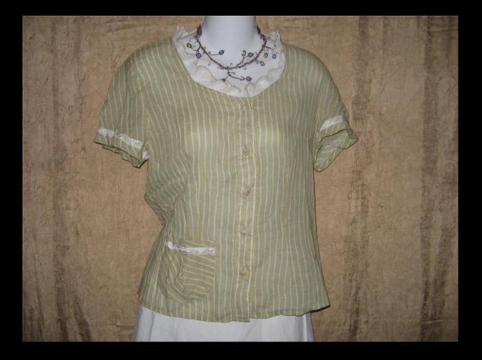 NEESH by DAR Soft Striped Cotton Ruffle Shirt Top Large L