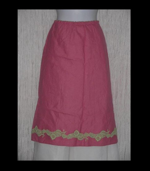 J. Jill Shapely Calf Length Hot Pink Linen Skirt w Lace Trim Large L