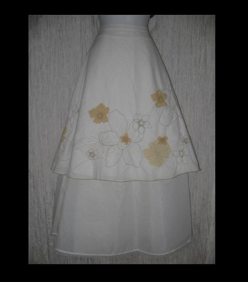 J. Jill Full & Fluttery Calf Length Creamy White Embroidered Flower Skirt 8P