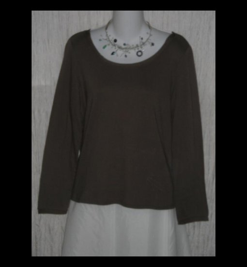 New J. JILL Brown Silk Trimmed Cotton Tunic Top Shirt Medium M