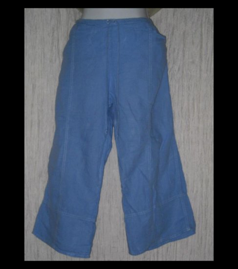 SOLITAIRE Blue Wide Leg Linen Drawstring Capris Pants Large L