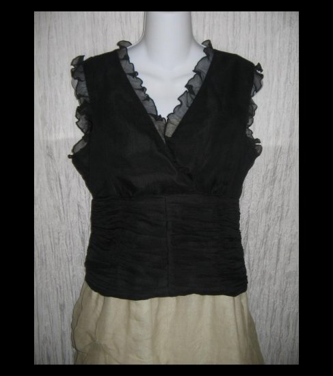 WD NY Black Layered Silk Sleeveless Ruffle Shirt Top Size 14