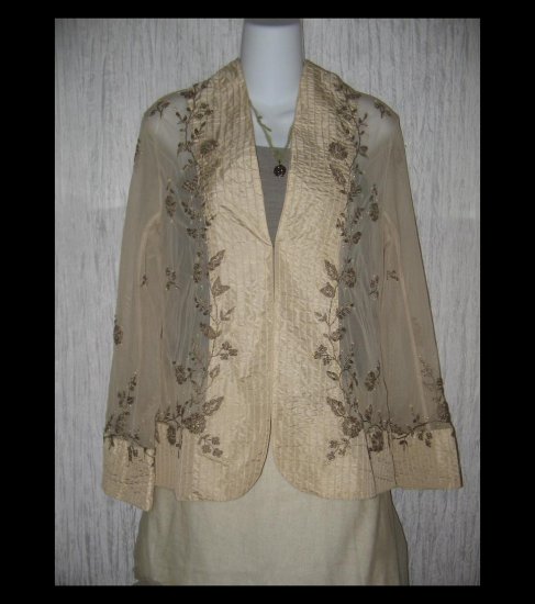 Soft Surroundings Ecru Sage Vintage Elegance Embroidered Tunic Top Jacket Small S