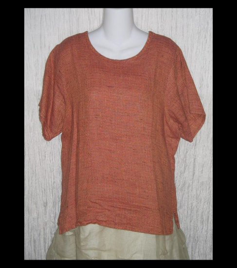 New FLAX Coral Tweed Linen Tunic Top Shirt Jeanne Engelhart Petite P