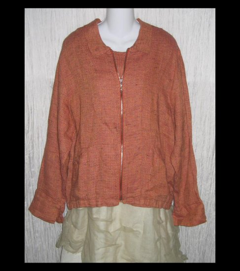 New FLAX Coral Tweed Linen Zipped Tunic Top Jacket Jeanne Engelhart Petite P