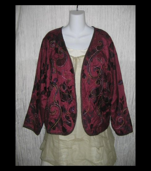 New Mirasol Embroidered Berry Swirl Art to Wear Tunic Jacket Shirt Top X-Large XL
