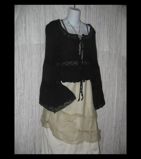 New CEJON Soft Black Rayon Shapely Crochet Trim Jacket Top M / L