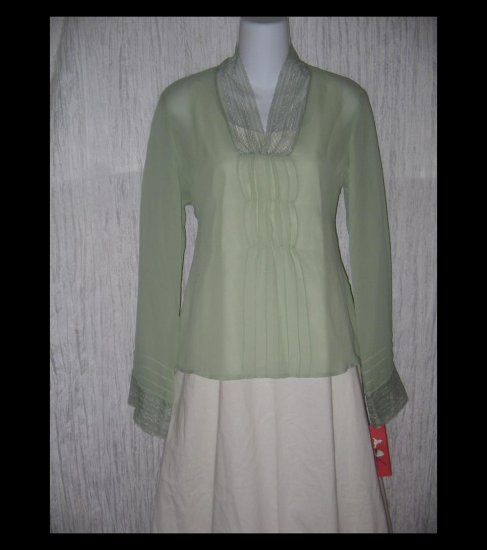 New Tapemeasure Ethereal Green Silk Gathered Tunic Top Shirt 6