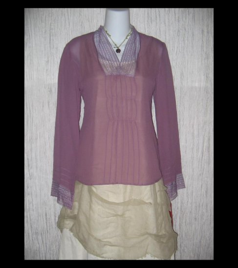 New Tapemeasure Ethereal Purple Silk Gathered Tunic Top Shirt 4