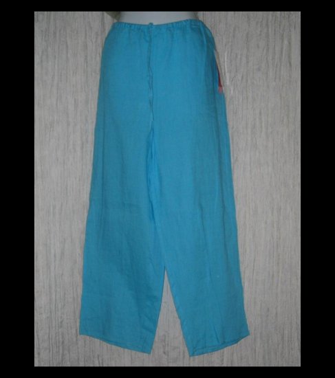 New Sunny Leigh Wide Leg Turquoise Linen Drawstring Pants Large L
