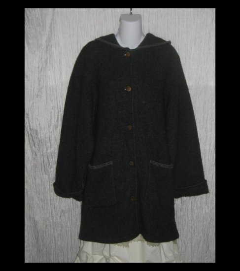 HERMAN GEIST Long Gray Wool Hooded Cardigan Sweater Duster Coat Medium M