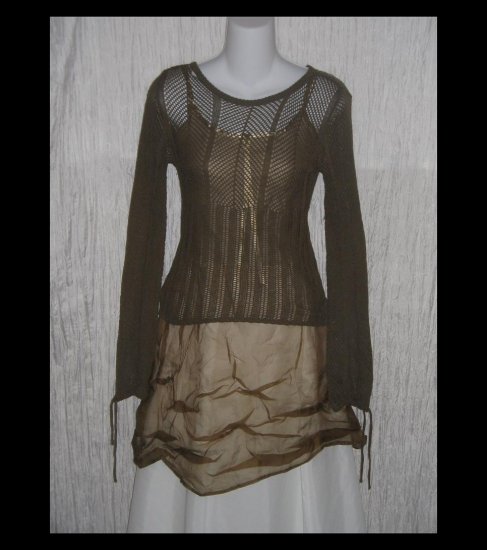 H&M Soft Brown Open Lace Knit Tunic Sweater Top Small S